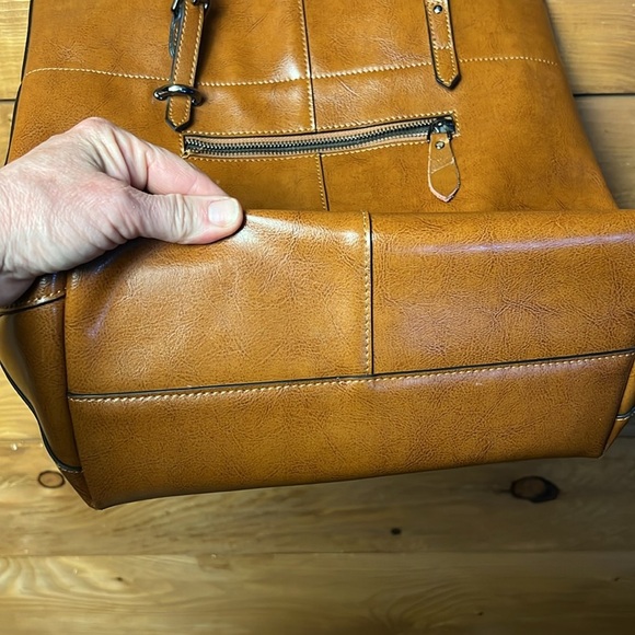 Fzone‎ Tote Brown vintage split cow Leather large hand bag laptop 14x13 Office - Picture 5 of 13
